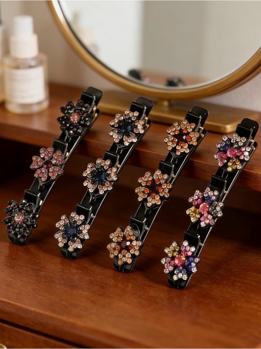 Generic 4PCS Sparkling Crystal Stone Braided Hair Clips in four color